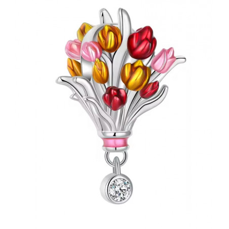 Charm pour bracelet bouquet de tulipe jaune rouge rose
