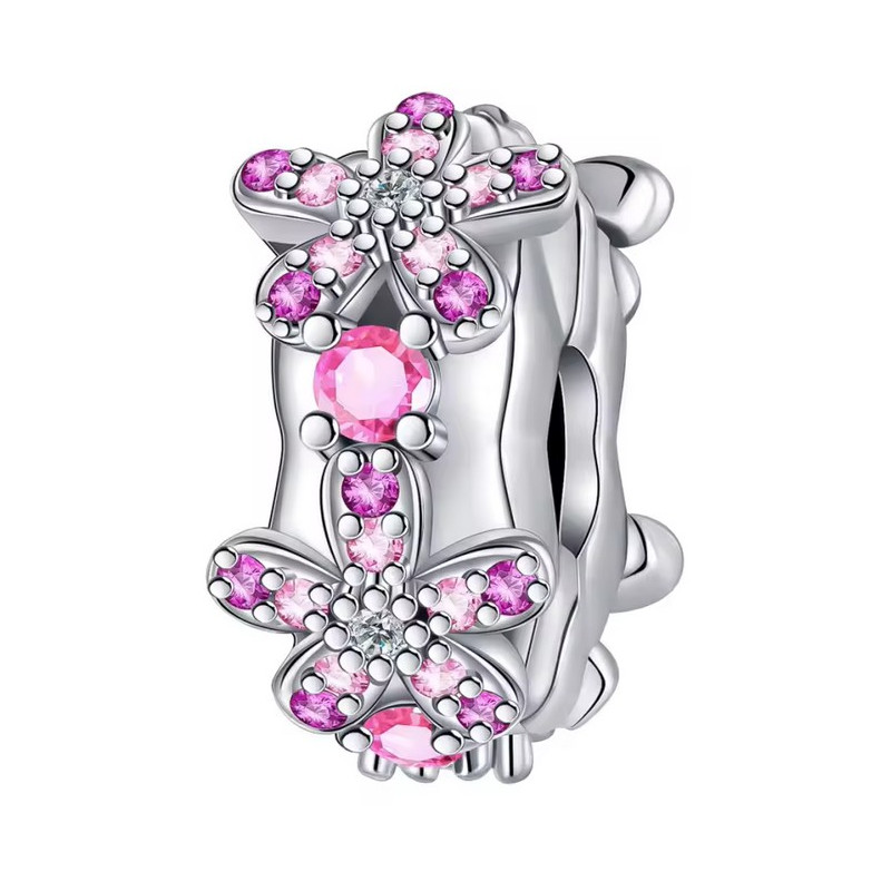 Charm pour bracelet séparateur fleur pierre rose