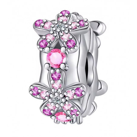 Charm pour bracelet séparateur fleur pierre rose