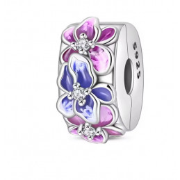 Charm pour bracelet séparateur clip fleur violet rose