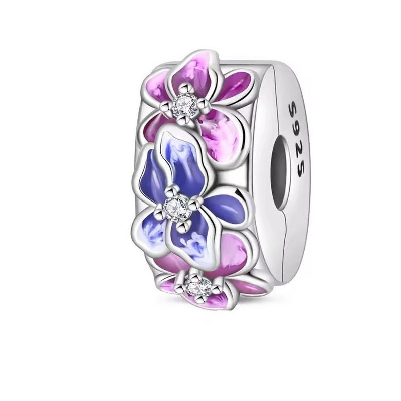 Charm pour bracelet séparateur clip fleur violet rose