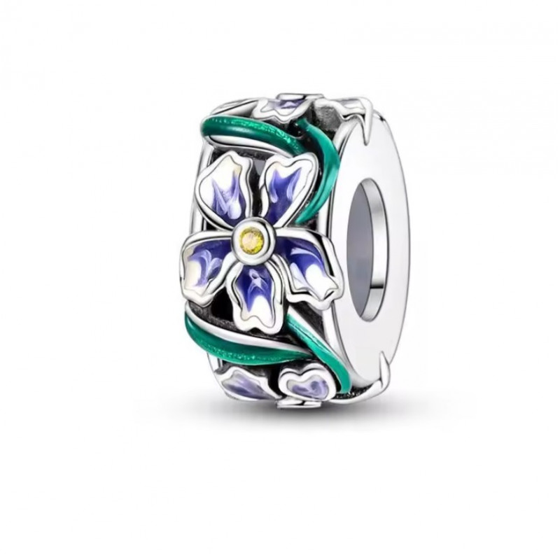 Charm pour bracelet séparateur fleur violette sur tige