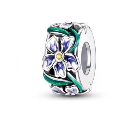 Charm pour bracelet séparateur fleur violette sur tige