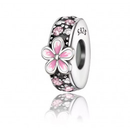 Charm pour bracelet séparateur fleur rose et blanche