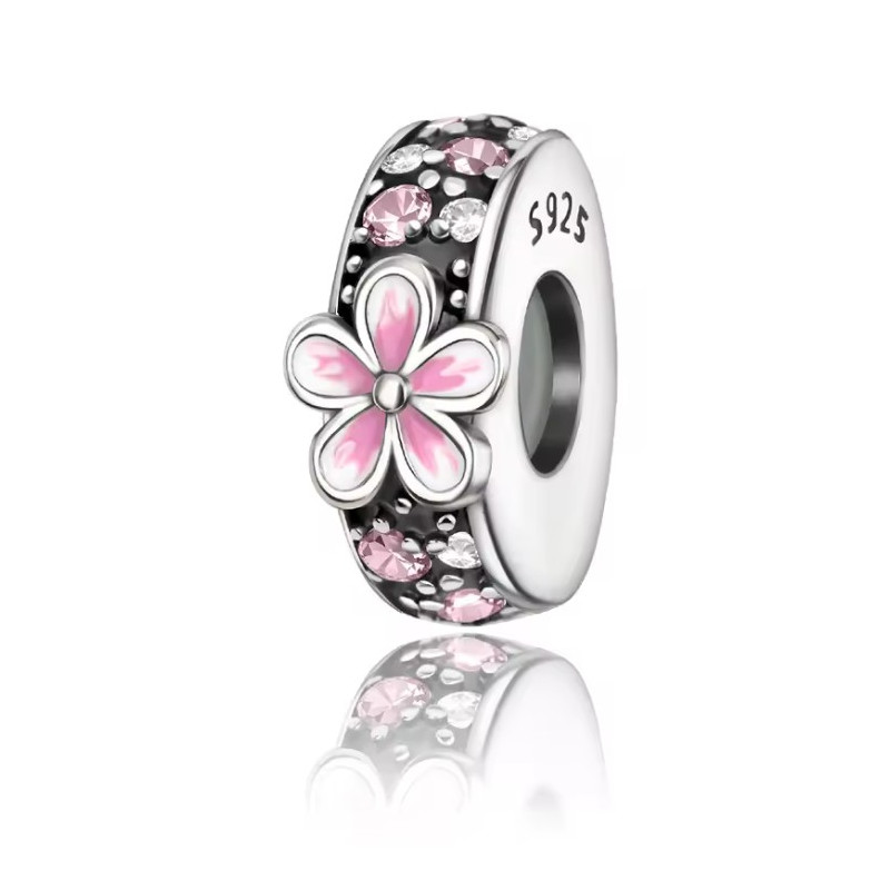 Charm pour bracelet séparateur fleur rose et blanche