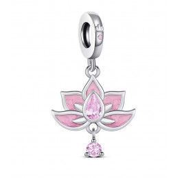 Charm pour bracelet fleur lotus rose perle rose