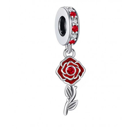 Charm pour bracelet fleur rose rouge suspendue