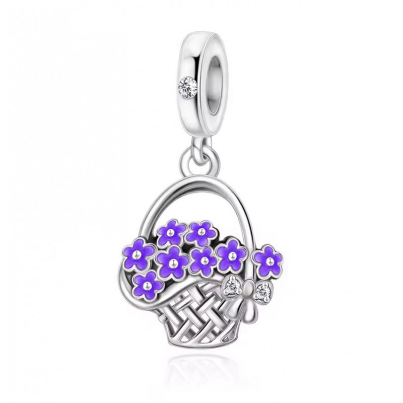 Charm pour bracelet corbeille de fleur violette