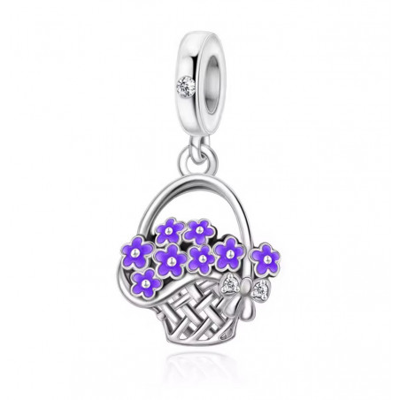 Charm pour bracelet corbeille de fleur violette