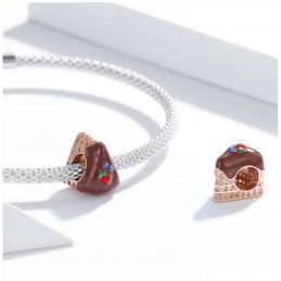 Charm bijou pour bracelet part de gateau chocolat fondu or
