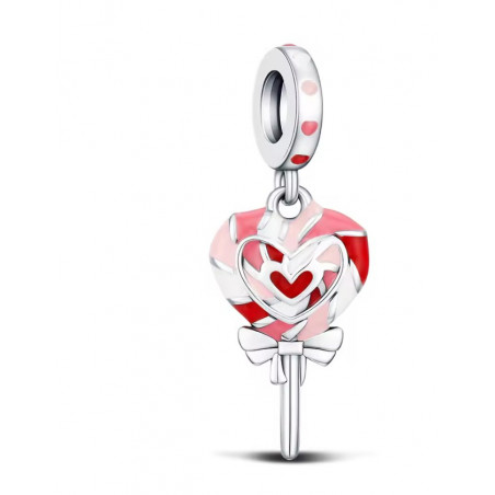 Charm bijou pour bracelet sucette coeur rose