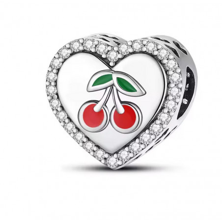 Charm bijou pour bracelet coeur strass cerises