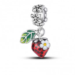 Charm bijou pour bracelet fraise avec feuille et fleur