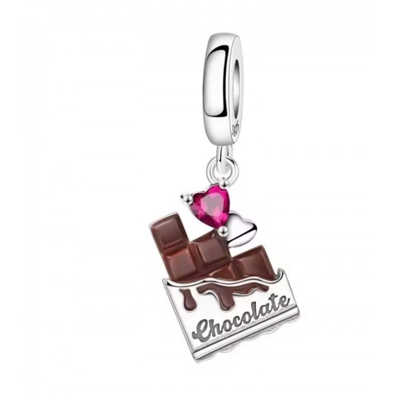 Charm bijou pour bracelet tablette de chocolat coeur rose