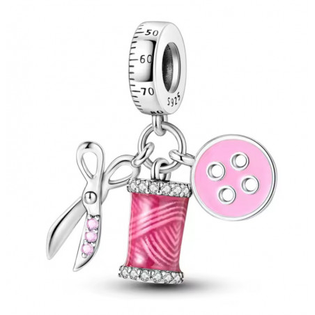 Charm pour bracelet cadeau couturière ciseaux fil bouton