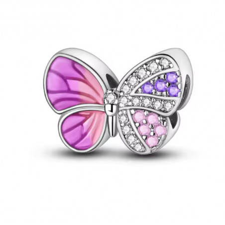 Charm pour bracelet papillon rose strass violet