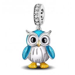 Charm pour bracelet hibou chouette bleu suspendu
