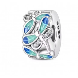 Charm pour bracelet clip séparateur libellule bleu