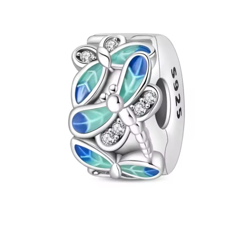 Charm pour bracelet clip séparateur libellule bleu