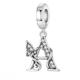Charm pour bracelet cadeau lettre prénom alphabet papillon