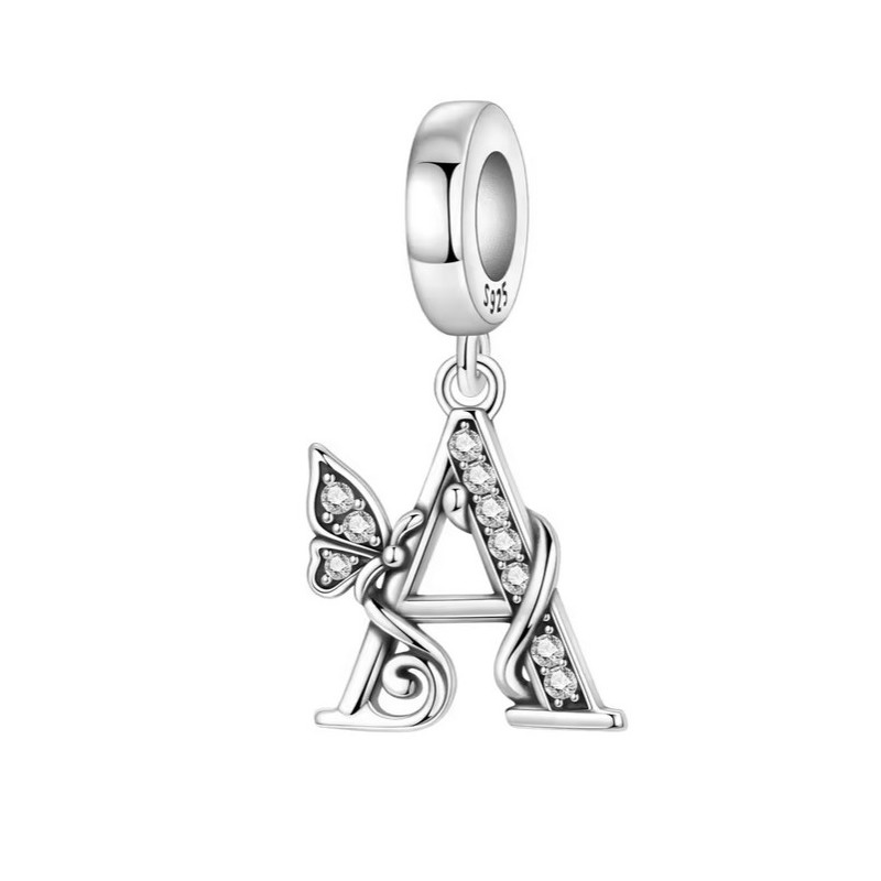 Charm pour bracelet cadeau lettre prénom alphabet papillon
