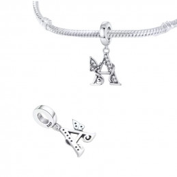 Charm pour bracelet cadeau lettre prénom alphabet papillon