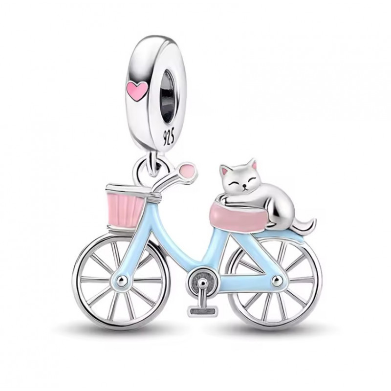 Charm pour bracelet vélo avec chat sur la selle