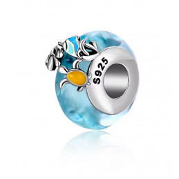 Charm pour bracelet murano bleu poisson tortue mer