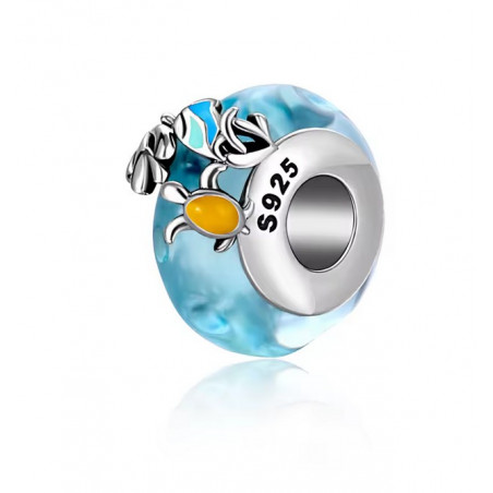 Charm pour bracelet murano bleu poisson tortue mer