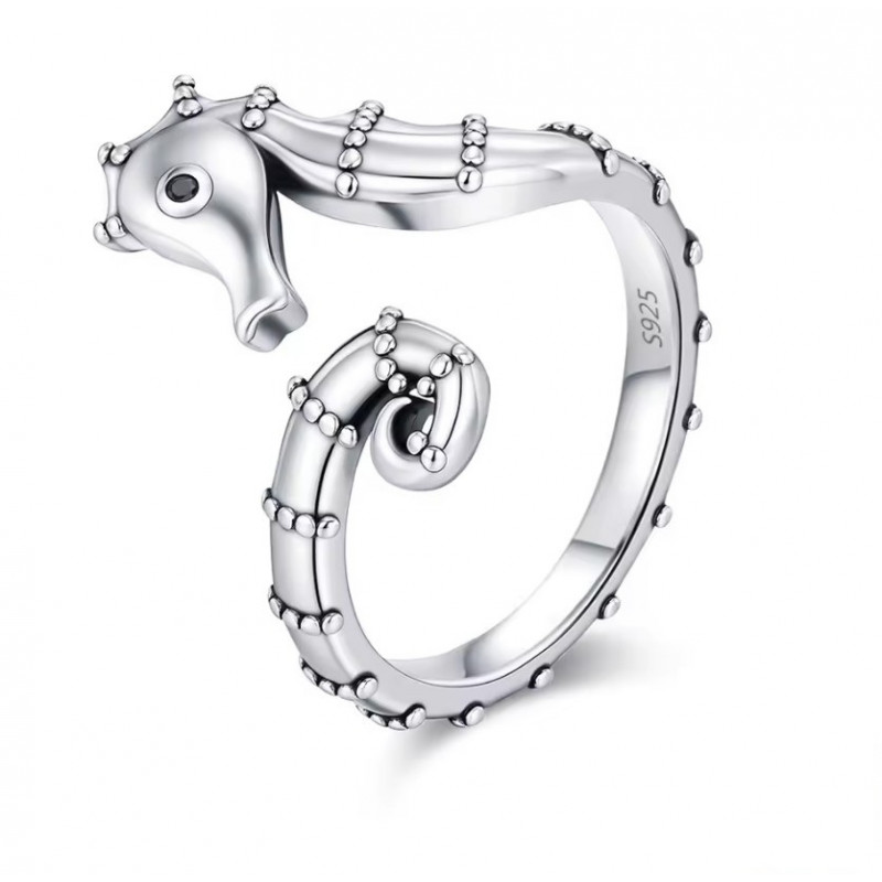 Bague réglable hippocampe argent