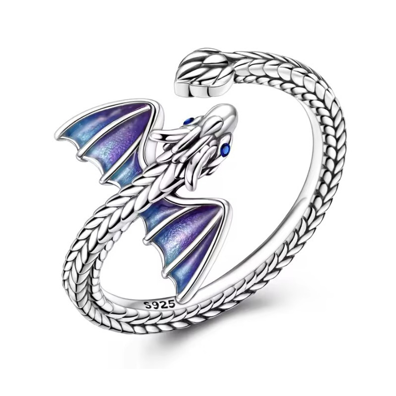 Bague réglable dragon aile violette