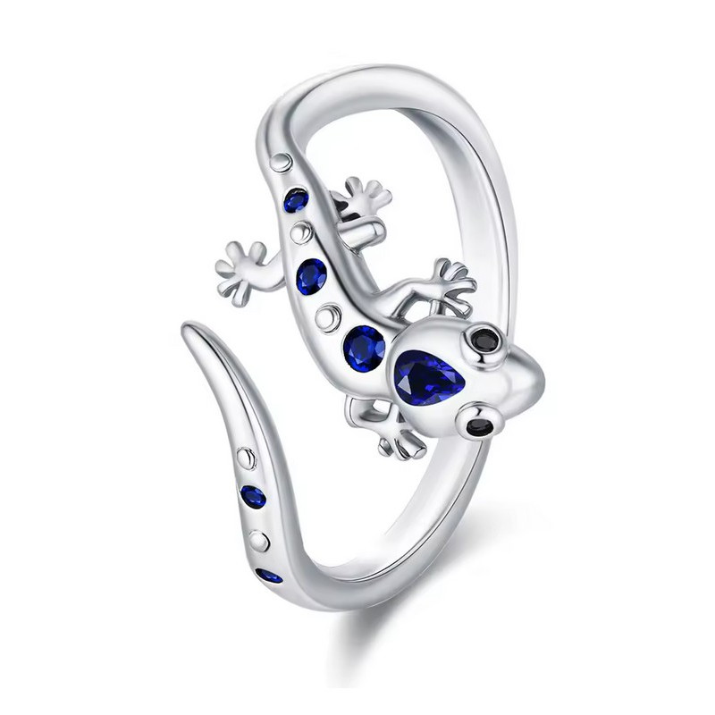 Bague réglable lézard gecko pierre bleu