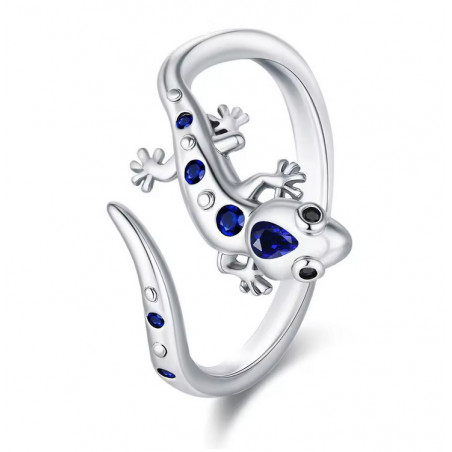 Bague réglable lézard gecko pierre bleu