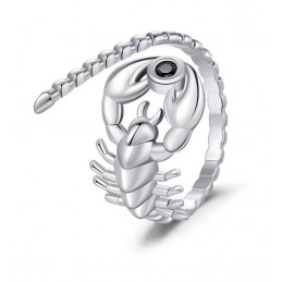 Bague réglable scorpion pierre noire