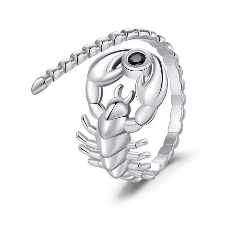 Bague réglable scorpion pierre noire
