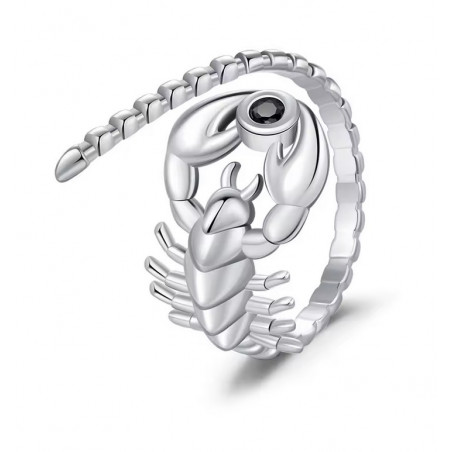 Bague réglable scorpion pierre noire