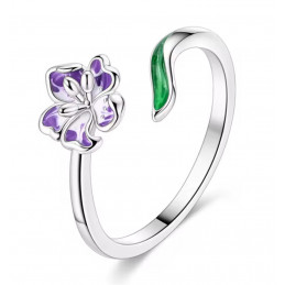 Bague réglable fleur violette tige verte