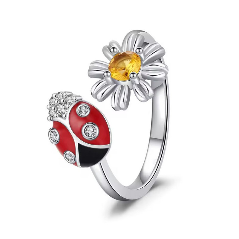 Bague réglable coccinelle fleur