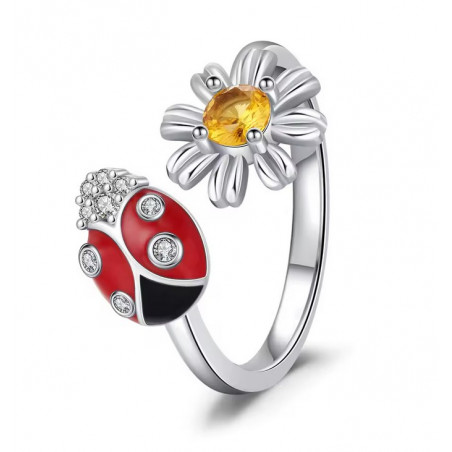 Bague réglable coccinelle fleur