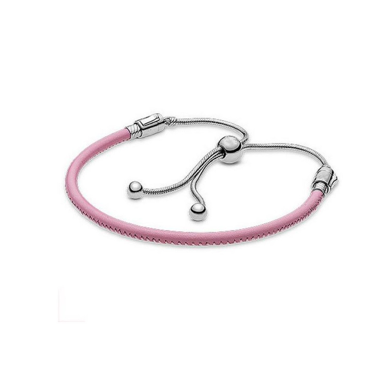 bracelet pour charm boule argent cuir rose ajustable