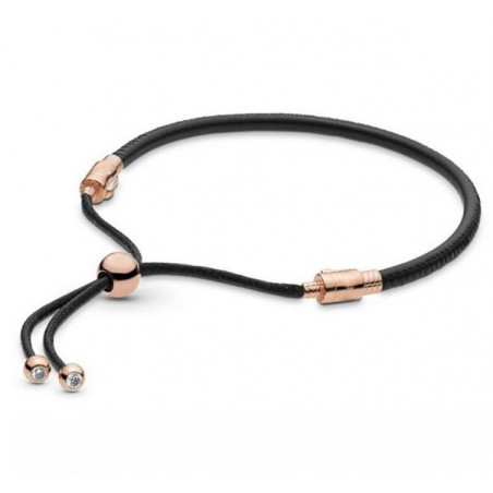 bracelet pour charm boule or cuir noir ajustable