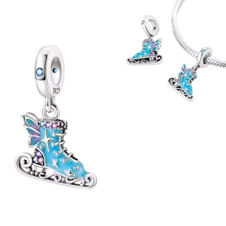 Charm pour bracelet patin à glace bleu aile