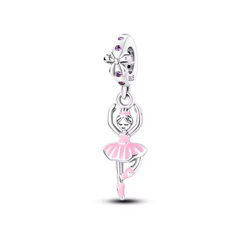 Charm pour bracelet ballerines danseuse ruban rose