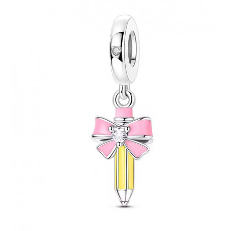 Charm pour bracelet crayon noeud cadeau maitresse école
