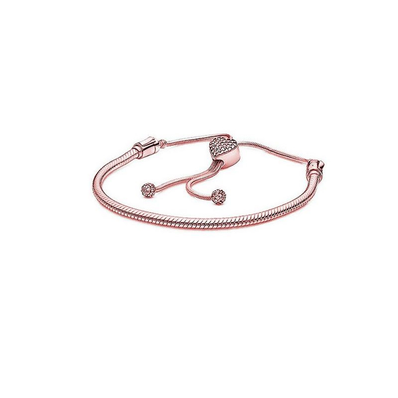 bracelet pour charm coeur strass ajustable or rose