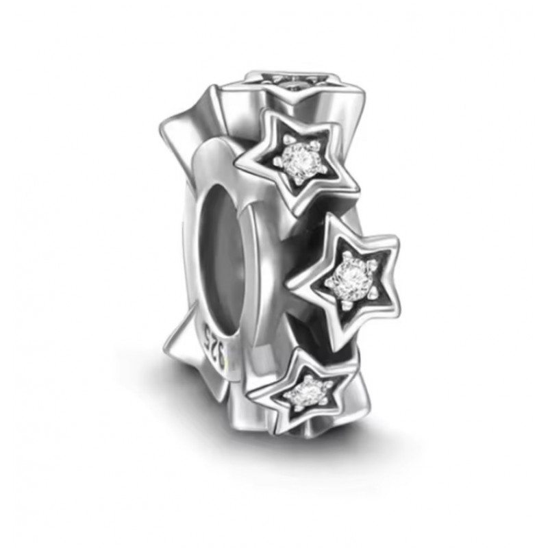 Charm pour bracelet argent étoile pierre blanche au centre
