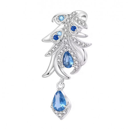 Charm pour bracelet plume perle bleue