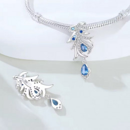 Charm pour bracelet plume perle bleue