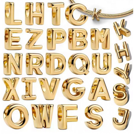 Charm bijou pour bracelet lettre initiale prénom alphabet or