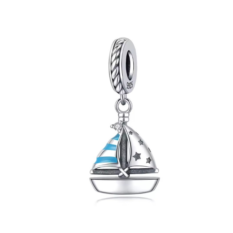 Charm pour bracelet voilier bleu turquoise bateau